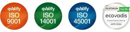 ISO9001; ISO14001, ISO45001; Ecovadis, 2B Best Business